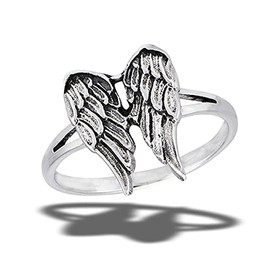 Realistic Angel Wing Ring New .925 Sterling Silver Band Size 8