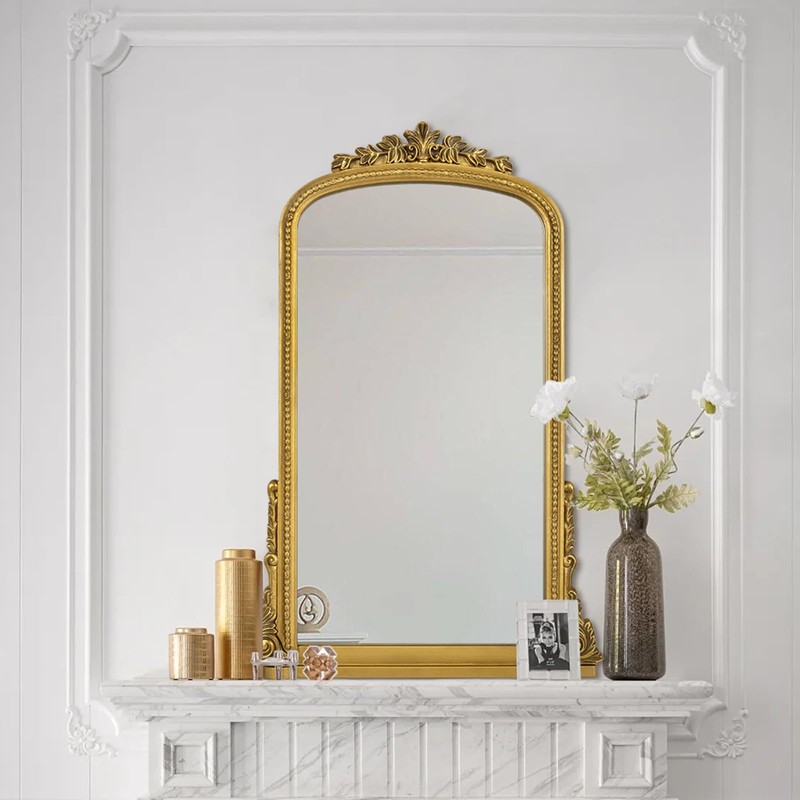 Varsoul Gold Arch Antiqued Wall Mirror with Beaded Frame –