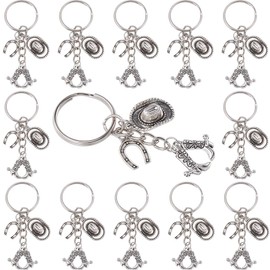 SUNNYCLUE 1 Box of 20 Cowboy Boots Keyrings Horseshoe Key Ring Bulk Pack 70 mm Alloy Antique Silver Boots Key Ring for Western Parties Weddings