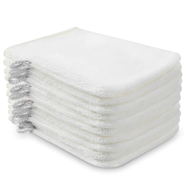 PHOGARY Pack of 10 Terry Towelling Microfibre Wash Cloths 15 x 21 cm Absorbent White