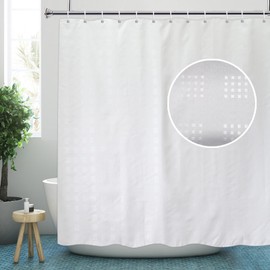 YISURE Extra Long Shower Curtain 220cm Drop, White Textured Wet Room Shower Curtain for Bathroom Tub, Waterproof Fabric Shower Curtain with Plastic Hooks
