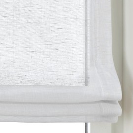 Brondy Roman Blind with Eyelets White Semi-Transparent Linen Look Roman Curtain with Hook Hanging No Drilling Required Width 100 cm x Height 140 cm
