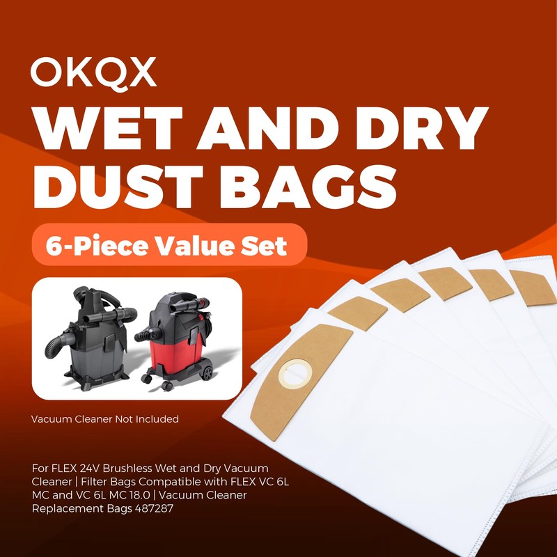 OKQX 6-Pack Wet/Dry Dust Bags for FLEX 24V Brushless Wet/Dry