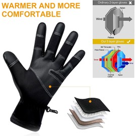 POATOW Winter Gloves Waterproof Windproof Mens Women - Warm Gloves Cold Weather, Touch Screen Fingers, Driving Biking Running (XL)