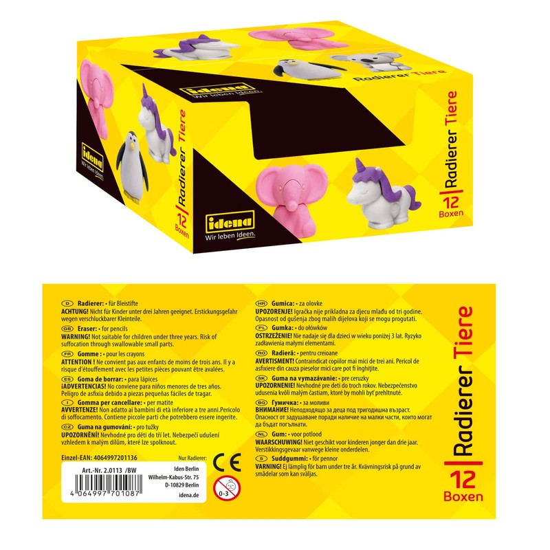 Idena 20113 Eraser in Box, 4 Animals