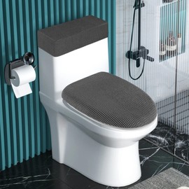 Toilet Lid Cover and Toilet Tank Cover Stretch Toilet Covers Set for Bathroom, Polyester Spandex Jacquard Fabric, Machine Washable, with Elastic Bottom, Dark Grey