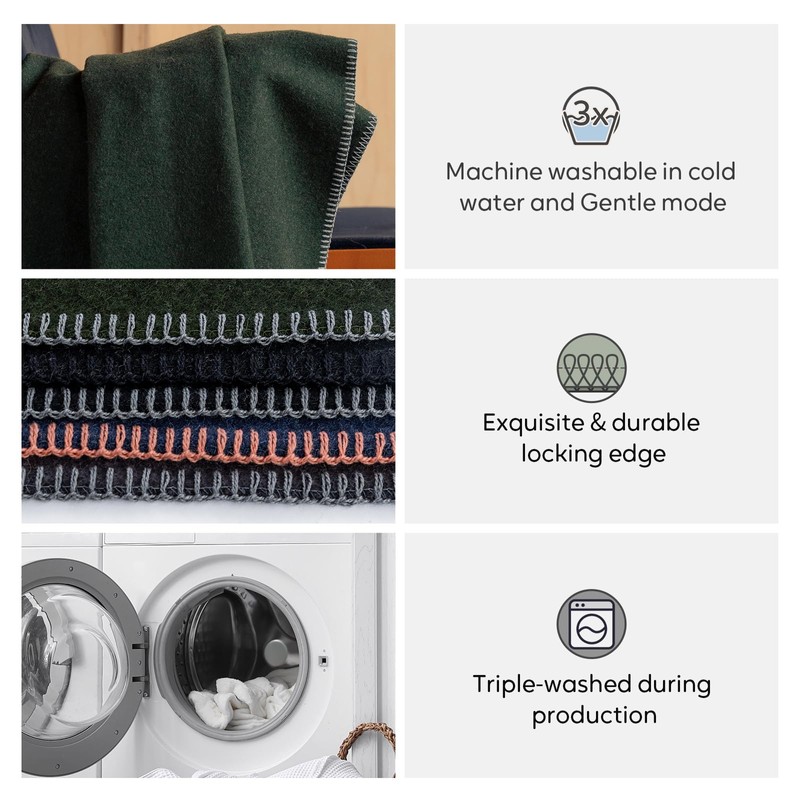 Molithe 100% Wool Blanket, 62" x 86", Warm, Thick, Washable,