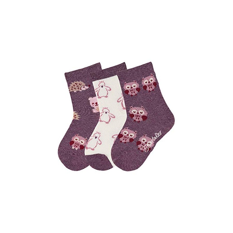 Sterntaler Girls 3 Pack Hedgehog Owl Socks, Purple (Purple Mel.