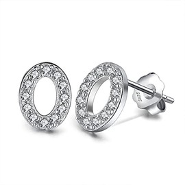 925 Sterling Silver Earrings Women's White zircon numbers 0-9 stud earring Fashion for Young Girls Gift Unique Aesthetic (0)