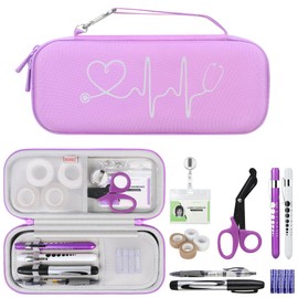 BOVKE Stethoscope Case Kit, 15 Pcs Tool Set Perfect Nurse Gift Include Stethoscope Case, Medical Scissor, Bandage Wraps, 2 Penlights with Batteries, Bandage Holder for Nurses, Purple