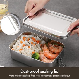 Stainless Steel Lunch Box, 1400ml Metal Lunch Box Portable Food Containers, Bento Box with Lock Clip for Salad Sandwich, Lunchbox for Adults Kids Camping Travel School Work