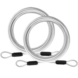 VIVBOO 3mm Stainless Steel Security Cable 4/6/10/15FT Luggage Lock Safety Cable Wire Flexible Steel Cable Security Wire Rope with Double Loop (2 Pack)