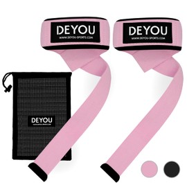 DEYOU Lifting Straps for Narrow to Medium Wrists, Professional Wrist Lifting Straps for Women and Men, Strength Training, Bodybuilding, Padded Cotton Gym Accessories for Fitness (Pink)