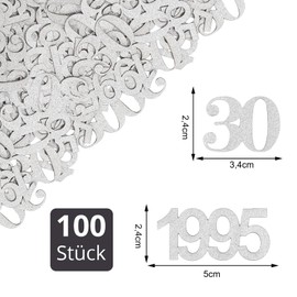 ALEGRE Confetti 30th Birthday Decoration Large 3.4-5 cm, Pack of 100 Decoration 30th Birthday Woman Man Silver, Confetti 30th Birthday Decoration, Table Decoration 30th Birthday Women Men, Birthday
