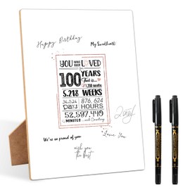 Birthday Sweet Guest Book Alternative, 100th Birthday Party Signing Wooden Board 8x11 Inch with Pen, Rose Gold Birthday Party Favor Supplies Gift Sign, 100 Years Old Gifts for Men Women-12