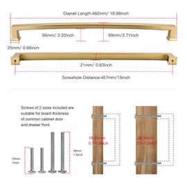 1 Pack Cabinet Handles-Champagne Bronze 18"/457mm Screw Spacing Drawer Handles Kitchen Cabinet Handles Drawer Pulls Kitchen Cabinet Hardware Bedroom Cabinet Pulls