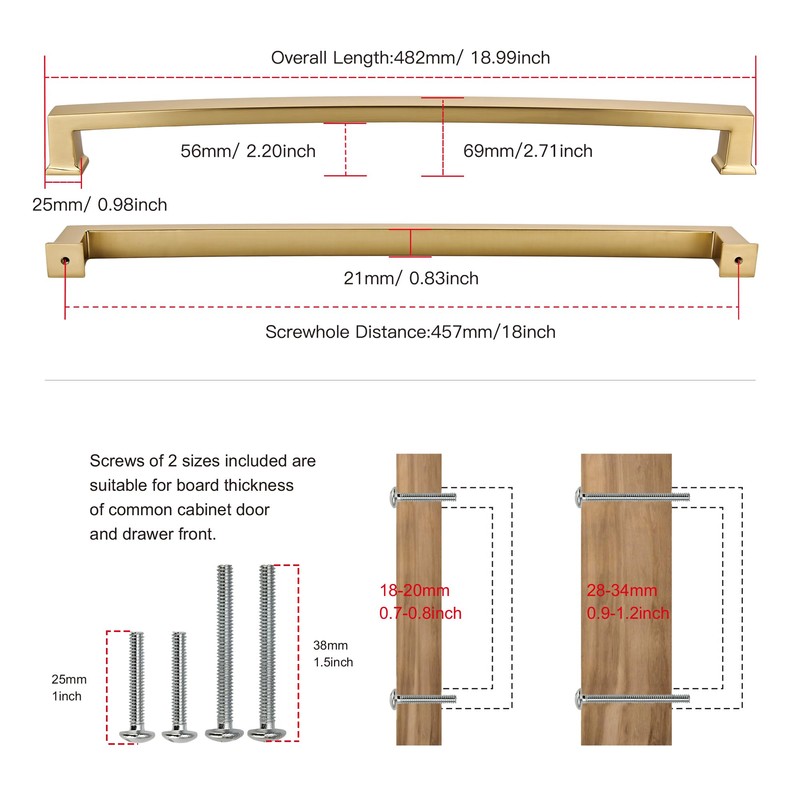 1 Pack Cabinet Handles-Champagne Bronze 18"/457mm Screw Spacing Drawer Handles