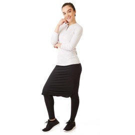 Snoga Athletics Long Shirttail 24in Pencil Skirt with Ankle Length Leggings, Midi Skirt, Side Slits & Back Pocket, Black XS