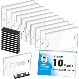 Faccito Magnetic Name Badges 90 x 54 mm Horizontal ID Card Holder DIY Magnetic Name Tags Clear Acrylic Sign Display Holder Printable Label for School Colleges Corporate Event Jacket(10 Pcs)