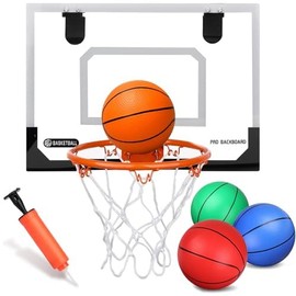 Larger 17" x 12" Indoor Basketball Hoop With 9" Boost Dunk Rim for Kids Adults, Over The Door Hoop 4 Balls, Wall Mount Hoops for Yard Outdoor Shatterproof Backboard- Stocking Stuffer Gift for Boy Teen