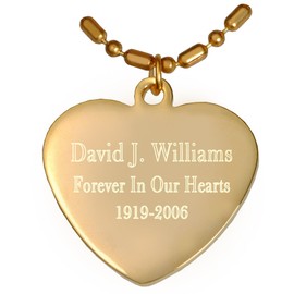 Engraved Memorial Gold-Plated Heart Tag with Free 12" Ball Chain