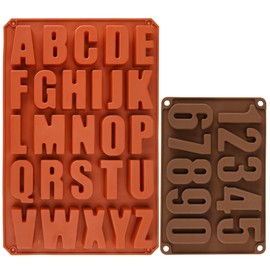 Wocuz 2 Pack Large Letter Silicone Mold Big Number Alphabet Crayon Chocolate Caking Baking Pan Abc Baking Utensils Ice Tray for Biscuit Ice Cube Chocolate Resin Concrete