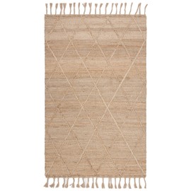 SAFAVIEH Natural Fiber Collection Area Rug - 5' x 8', Natural, Farmhouse Rustic Moroccan Trellis Braided Tassel Jute Design, Ideal for High Traffic Areas in Living Room, Bedroom (NF107B)