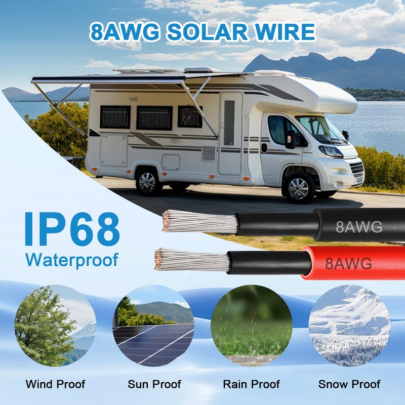 Solar Pane Wire 8 AWG - Solar Extension Cable 50Ft