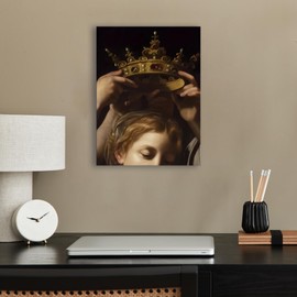 Modern Realistic Canvas Framed Wall Art Crown Girl Painting Wall Decor Room Decor for Bedroom Entrance Wall Beautification Decorative, Background Wall Decoration 12x16 Inches