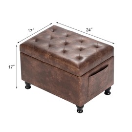 DECO DE VILLE Ottoman with Storage 32'' Ottoman Storage Bench Fabric Ottomans Footstools Upholstered Foot Rest Stool for Couch, Living Room, Bedroom, Entrance Shoe Bench Beige