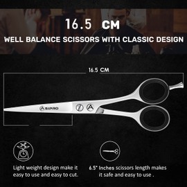 ASIPRO Professional Hair Scissors 6.5 Inches / 16.5 cm with Case Sharp Precise Hair Cutting Scissors Professional High-Quality Steel for Women, Men and Pets Hair Scissors Scissors Hair Cutting