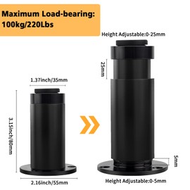 TamBee Furniture Cabinet Metal Legs Adjustable Aluminium Alloy Kitchen Feet Round Black 35 x 55 x 80mm Pack of 4