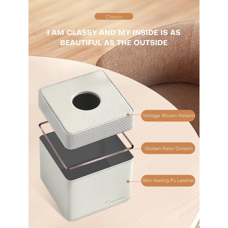 Cloudever Tissue Box Holder Cover, Modern PU Leather Square Decorative