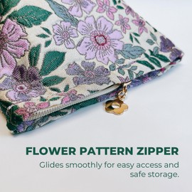 Peachome Floral Makeup Bag, Vintage Jacquard Make Up Bag, Flower Pattern Cosmetic Bag with Zipper, Cute Travel Toiletry Bag, Makeup Pouch Bag for Women, Purple Flowers, Small