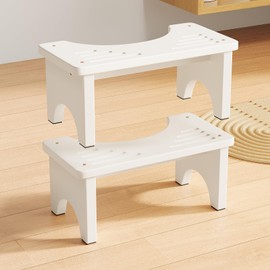 Uaniar 2 Pack White Toilet Stool Squat Adult - 6.7" Non-Slip Bathroom Poop Stool, Bamboo Wood Squatting Potty Stools for Adults with Space-Saving Curved Base, Pooping Toilet Foot Step