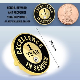 PinMart Gold Plated Excellence in Service Year Award Lapel Pin - Metal Enamel Workplace Reward Pin w/Rhinestone - 1-60 Years Pins for Long Standing Employees