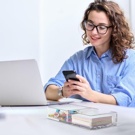 WORHE Acrylic Sticky Note Holder, 2in1 Post Note Holder, Cute Sticky Note Dispenser, Desktop Organizer for Office Desk Home School Office(BQ210)