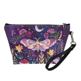 Xhuibop Mushroom Forest Moth Cosmetic Pouch for Women Makeup Bag Small for Purse PU Leather Cosmetic Bags for Women Travel Lightweight Makeup Case Storage
