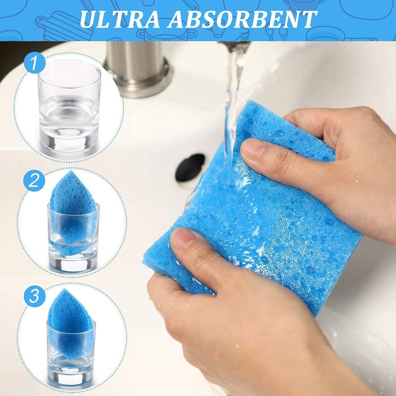 4 Pieces Cellulose Sponge Wipes Cleaning Scrub Washing Non-Scratch Sponge
