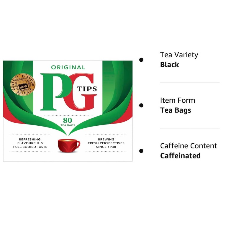 PG Tips 80 Non-Pyramid Teabags Box (Pack of 6)