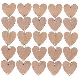 WINOMO 50pcs Heart Wooden Slices with 50 Iron Loops Wooden Calendar Board Heart-Shaped Wood Cutouts Wood Grain Heart Shapes Calendar Unfinished Predrilled Wooden Discs for Crafts, Wooden Circles