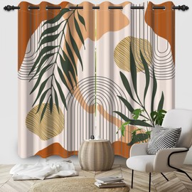 Ruelvth Mid Century Boho Blackout Curtains, Abstract Green Leaves Window Curtain for Living Room Terracotta and Beige Window Curtains Room Darkening Drapes with Grommets, 42x63 Inch, 2 Panels
