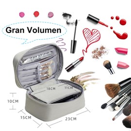 Bolsa de Maquillaje de Gran Capacidad y Impermeable - Cosmetiquera para Maquillaje，Portátil Bolsas de Cosméticos Organizador con Múltiples Compartimentos(Gris)