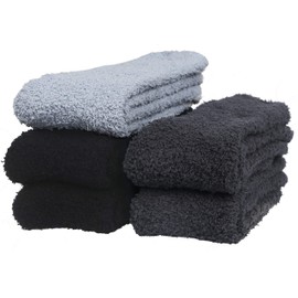 Mens Fuzzy Socks, Warm Winter Fluffy Cozy Slipper Fleece Socks for Men, ZB-Black, Light Grey, Dark Grey(5 Pairs)