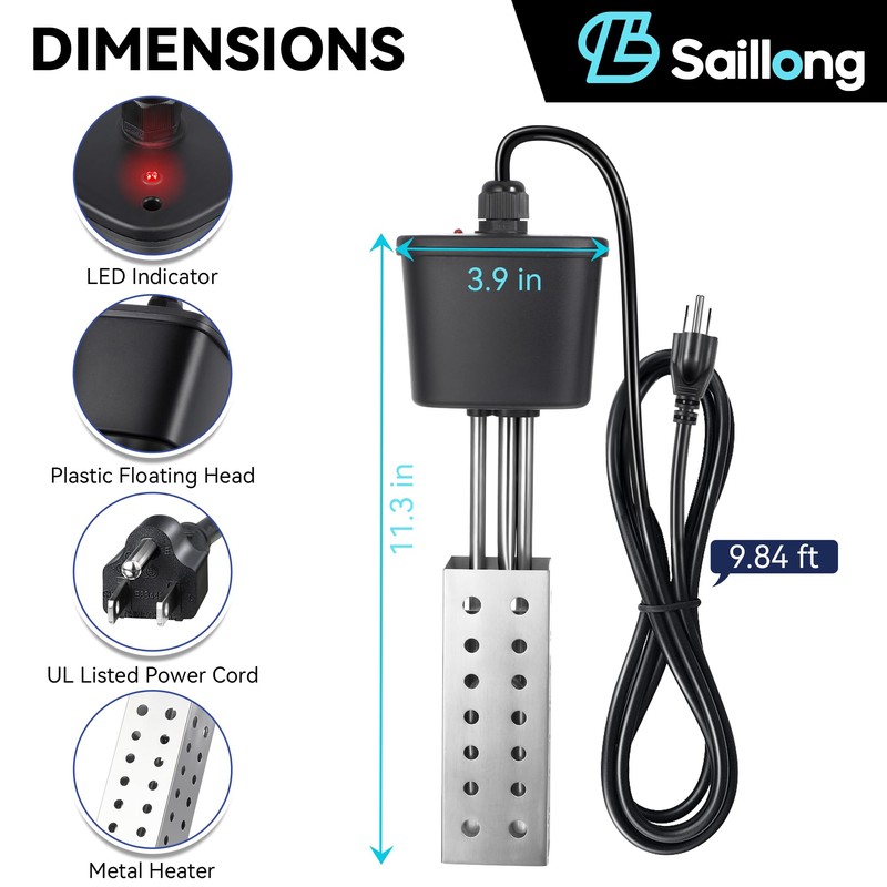 Saillong Pond Heater, Floating Deicer Heater for Outdoor Ponds, Koi