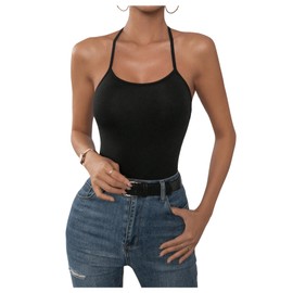 Floerns Women's Criss Cross Backless Cut Out Fitted Sleeveless Halter Tops Black Small