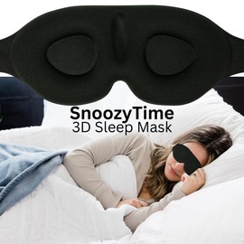 SennTech LLC Snoozy Time Sleep Mask – Blindfold 3D Contoured Eye Mask – 100percent Light Blocking Memory Foam Sleeping Mask – 1x Travel Eye Mask for Men & Women + Ear Plugs – Black