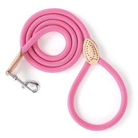 Mile High Life Rope Leash with Genuine Leather Connection, 6 FT/5 FT/4 FT, Heavy Duty Leash for Small Medium & Large Dogs (Hot Pink,60 Inch)