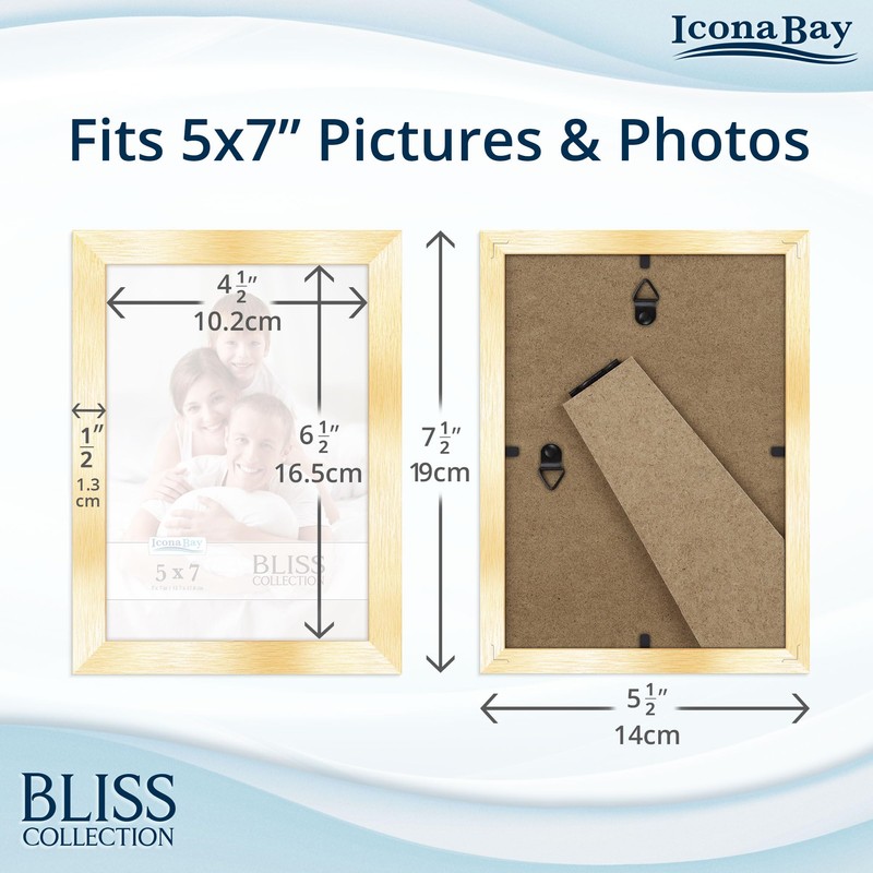 Icona Bay 5x7 Gold Picture Frame, Modern Style Wood Composite