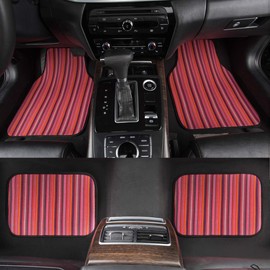 CAR Pass Baja Saddle Blanket Paisley Style Waterproof Car Floor Mats,Stripes Ethnic Car Floor Rugs Universal Fit for SUVs,Vans,Sedans,Trucks Girly Red,4 Piece